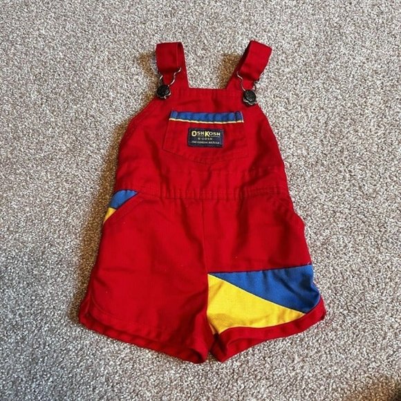 Vintage Oshkosh B’Gosh Shortalls Colorblock Short Overalls Romper 6/9 Months